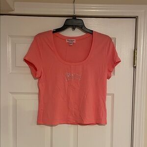 Juicy Couture Coral Crop Top with Rhinestone Logo